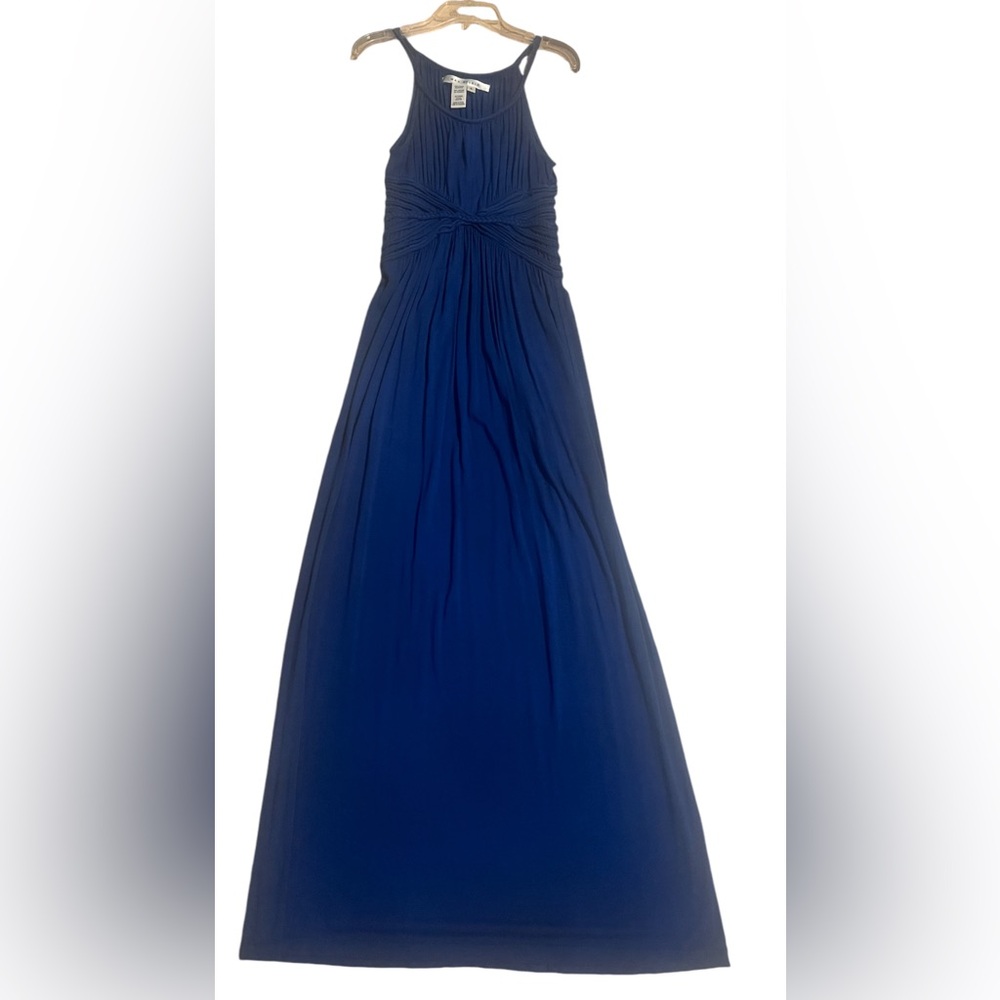 Max Studio Pleated Boho Braided Strap Maxi Tank Dress size Small Blue